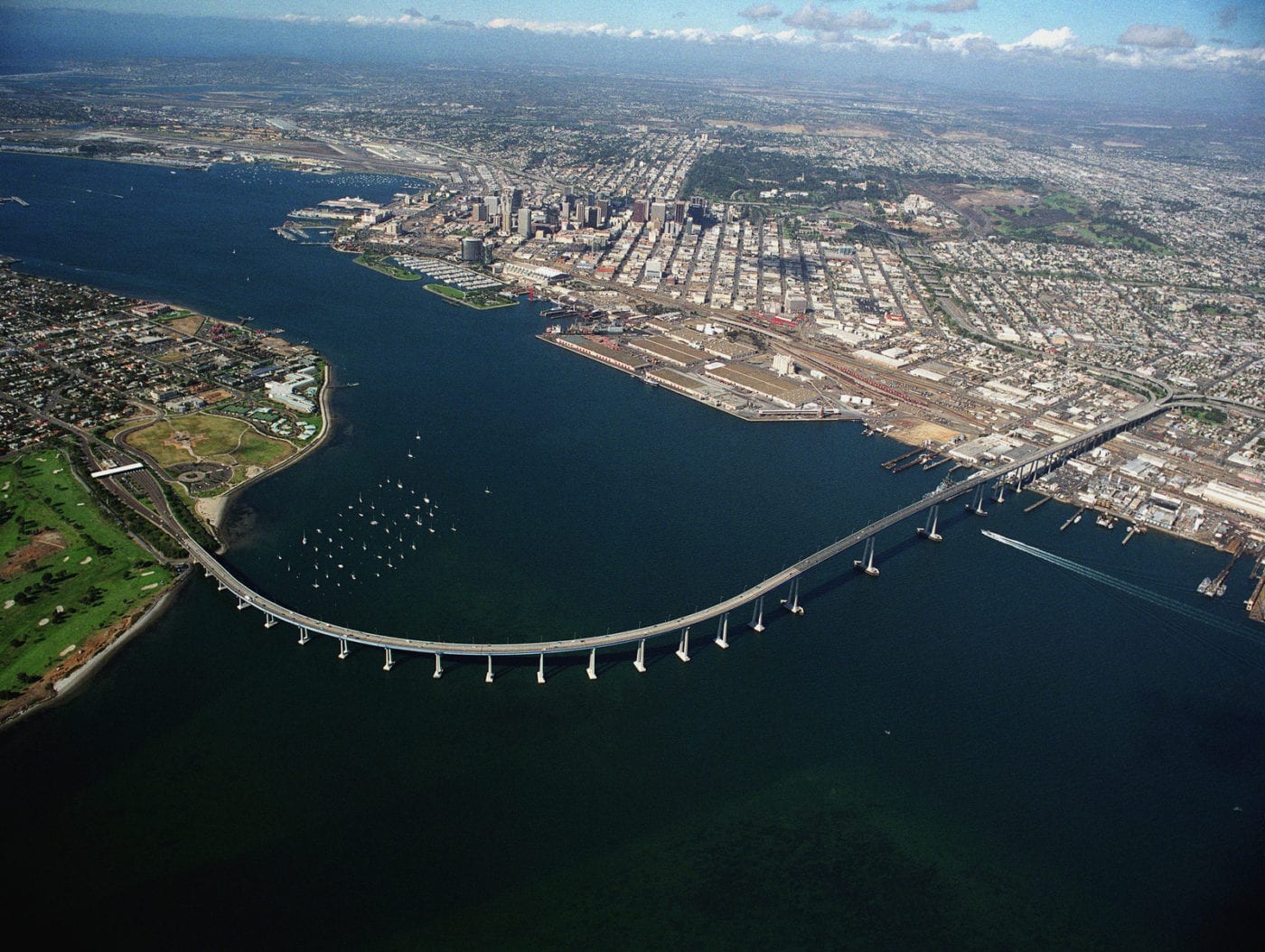 Aerial photo of San Diego Coronado Bay Bridge Mai Tai Yacht Charters